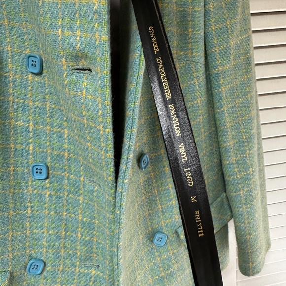 Vintage 1960s Double Breasted Wool Plaid Tweed Jacket Small USA - Picture 14 of 16